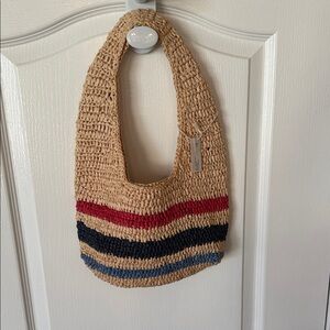 Universal Thread Raffia Shoulder Bag Straw Tote Pink Blue NWT